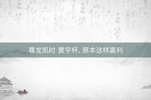 尊龙凯时 寰宇杯， 原本这样赢利