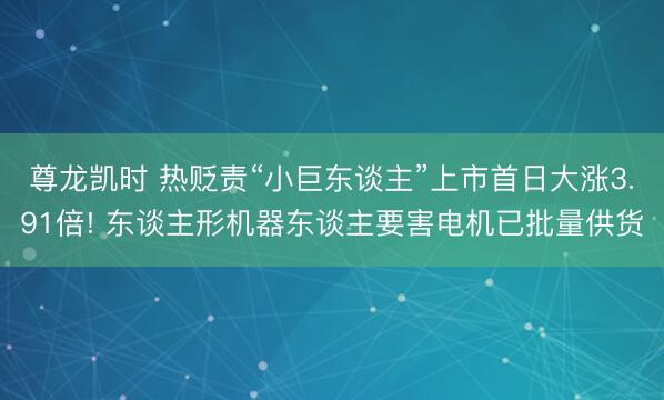 尊龙凯时 热贬责“小巨东谈主”上市首日大涨3.91倍! 东谈主形机器东谈主要害电机已批量供货