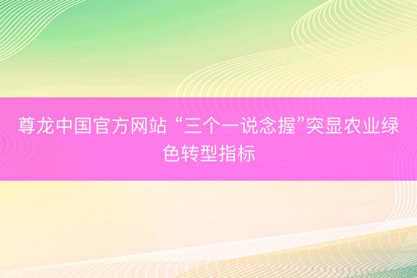尊龙中国官方网站 “三个一说念握”突显农业绿色转型指标